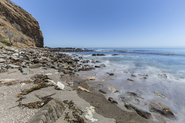 Pacific ocean motion blur water at Abalone Cove Shoreline Park in Southern California.