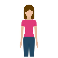 colorful silhouette faceless front view woman with pants and short hair vector illustration