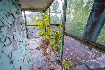 River station in abandoned Pripyat city, Chernobyl Exclusion Zone, Ukraine