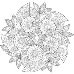 Coloring book page for adults and kids in doodle style. Vector artwork. Good for art therapy, zentangle-style meditation and design of wrapping and textile.