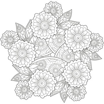 Coloring book page for adults and kids in doodle style. Vector artwork. Good for art therapy, zentangle-style meditation and design of wrapping and textile.