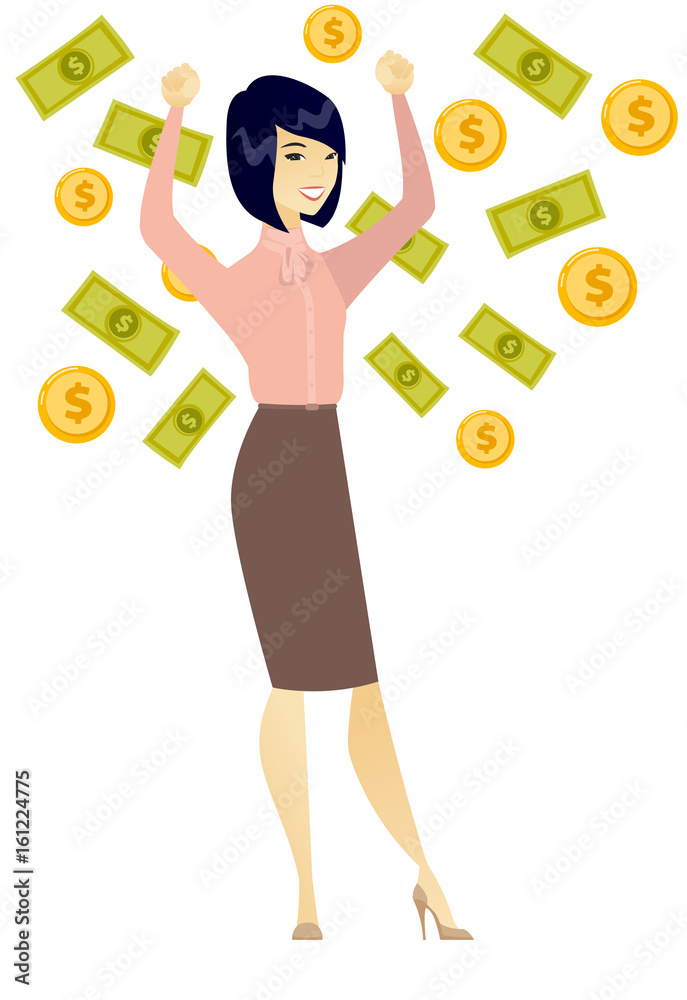 Canvas Prints happy busiess woman under money rain.