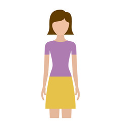 colorful silhouette faceless front view woman with skirt and short straight hairstyle vector illustration