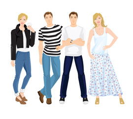 Obraz premium Vector illustration of people character in different clothes and pose isolated on white background. 