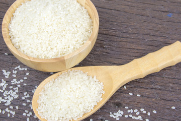 japan rice in bowl on wooden table