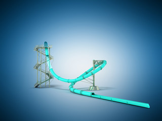 Water park water attraction perspective 3d render on blue background