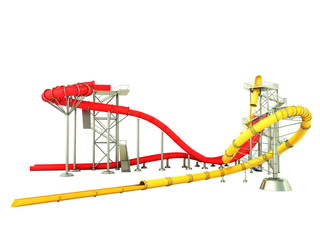 Water park water rides 3d render on white background no shadow