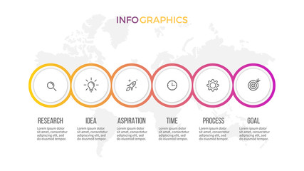 Business infographics. Presentation with 6 options, circles. Vector template.