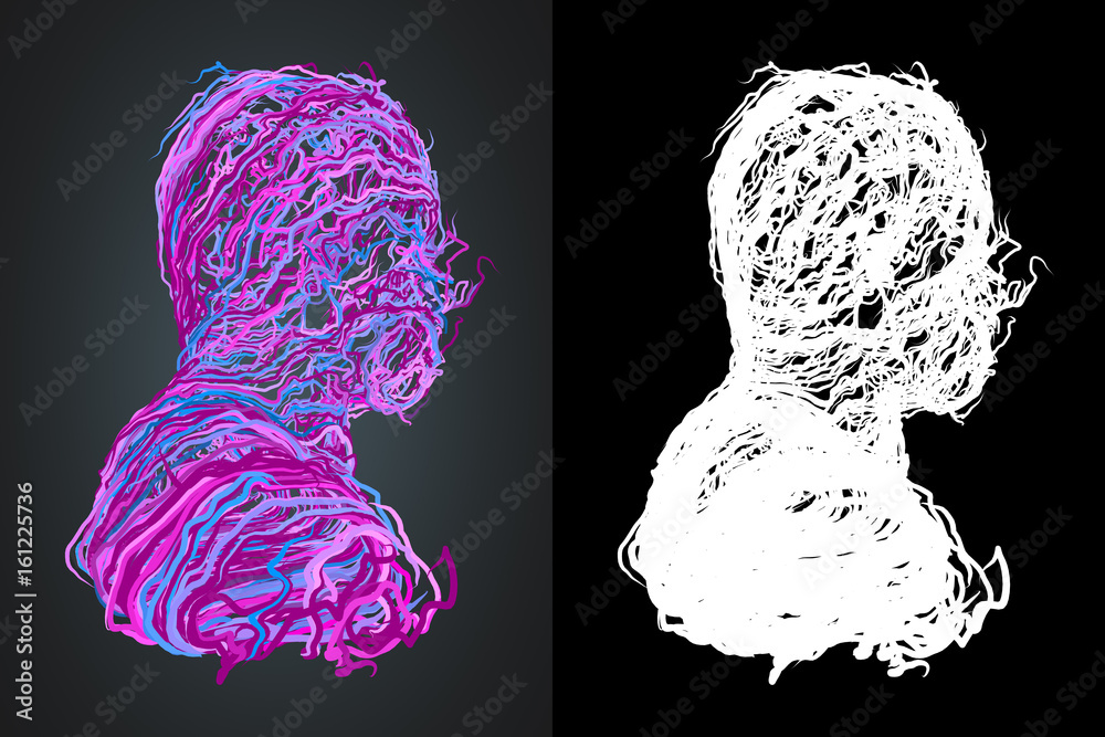 Aufkleber abstract portrait. interlacing pink curves. 3d rendering