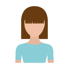 colorful silhouette faceless half body young woman with straight medium hairstyle vector illustration
