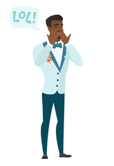 Young african-american groom laughing out loud.