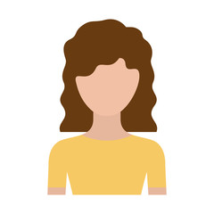 colorful silhouette faceless half body woman with wavy medium hair vector illustration