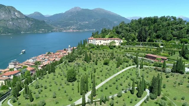 Aerial 4K - Bellagio - Pescallo - Lago di Como (IT) - Parco e Villa Serbelloni 