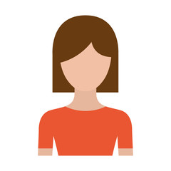 colorful silhouette faceless half body woman with straight short hairstyle vector illustration