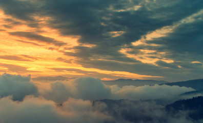 Orange sky and mountains