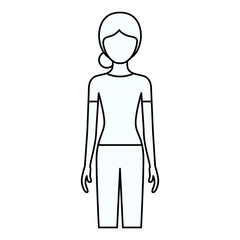 sketch silhouette of faceless front view woman with pants and collected hair vector illustration