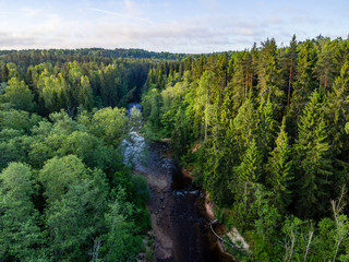 Obraz premium drone image. aerial view of rural area with forests