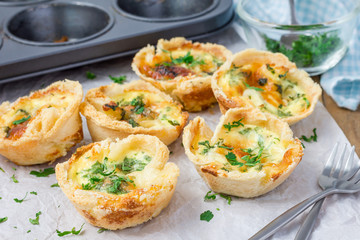 Mini quiche with bacon, using bread toast instead of dough