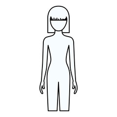 sketch silhouette of faceless front view woman naked body with straight short hairstyle vector illustration