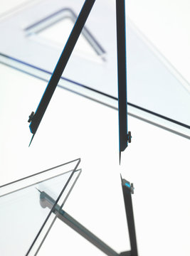 Close up of protractor and set squares