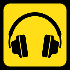 yellow, black information sign - headphones icon