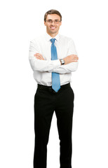 Smiling businessman, over white