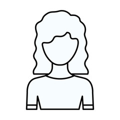 sketch silhouette of faceless half body woman with wavy medium hair vector illustration