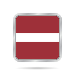 Flag of Latvia. Shiny metallic gray square button.