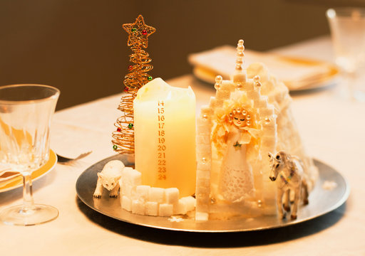 Close up of Nativity scene on plate