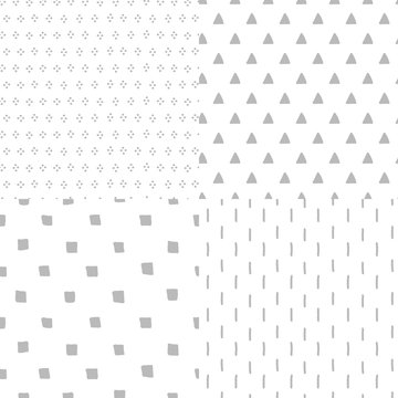 Simple grey and white geometric seamless patterns set, vector