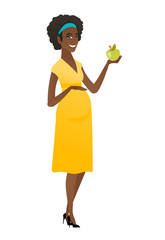 African-american pregnant woman holding apple.