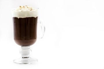 Irish coffee in glass isolated on white background

