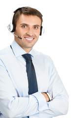 Phone operator in headset, isolated