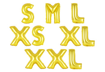 Clothes size range set, (s, m, l, xs, xl, xxl), gold color