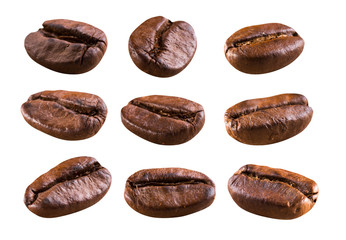 roasted brown coffee beans isolated