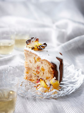 Slice of glazed pineapple cake