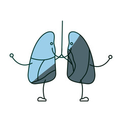 blue color shading silhouette caricature with happy face respiratory system vector illustration