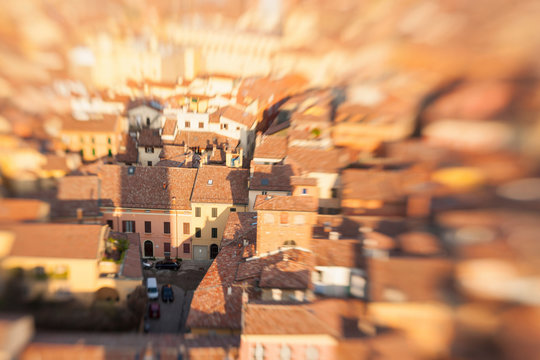 View of historic center of Bologna from medieval tower, Bologna, Emilia Romagna, Italy