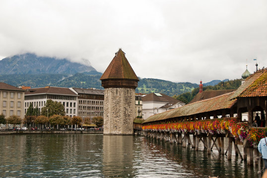 Kapellbrucke on Reuss River, Lucerne, Switzerland