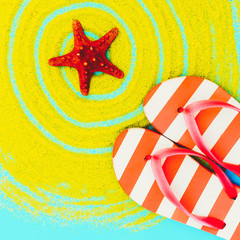 Sea style. Starfish and flip-flop Minimal