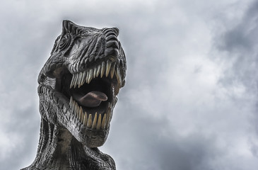 Tyrannosaurus with gray clouds background