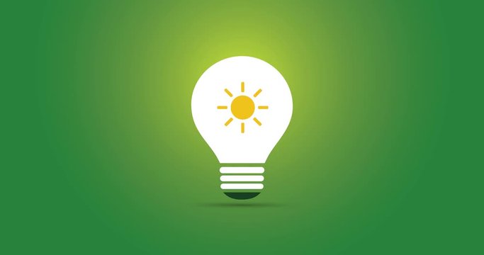 Green Eco Energy Concept Video Animation - Animated Sun Symbol Inside a Light Bulb 