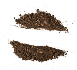 Dirty earth on white background. Natural soil texture