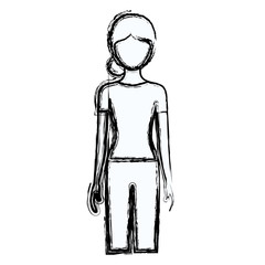 blurred silhouette faceless front view woman with pants and collected hair vector illustration