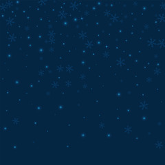 Sparse glowing snow. Top gradient on deep blue background. Vector illustration.