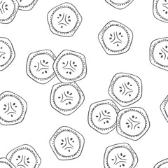 Hand drawn outline seamless pattern with banana. Black and white food background