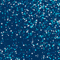 Beautiful falling snow. Random scatter with beautiful falling snow on deep blue background. Vector illustration.