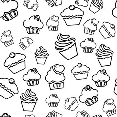 Doodle cupcake line illustration for menu, cards, patterns, wallpaper. Seamless pattern