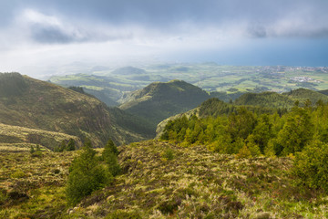Fototapeta na wymiar Landscape around the crater of the Pico to Fogo on the island of Sao Miguel