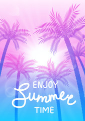 Obraz premium Summer background with palm trees silhouettes